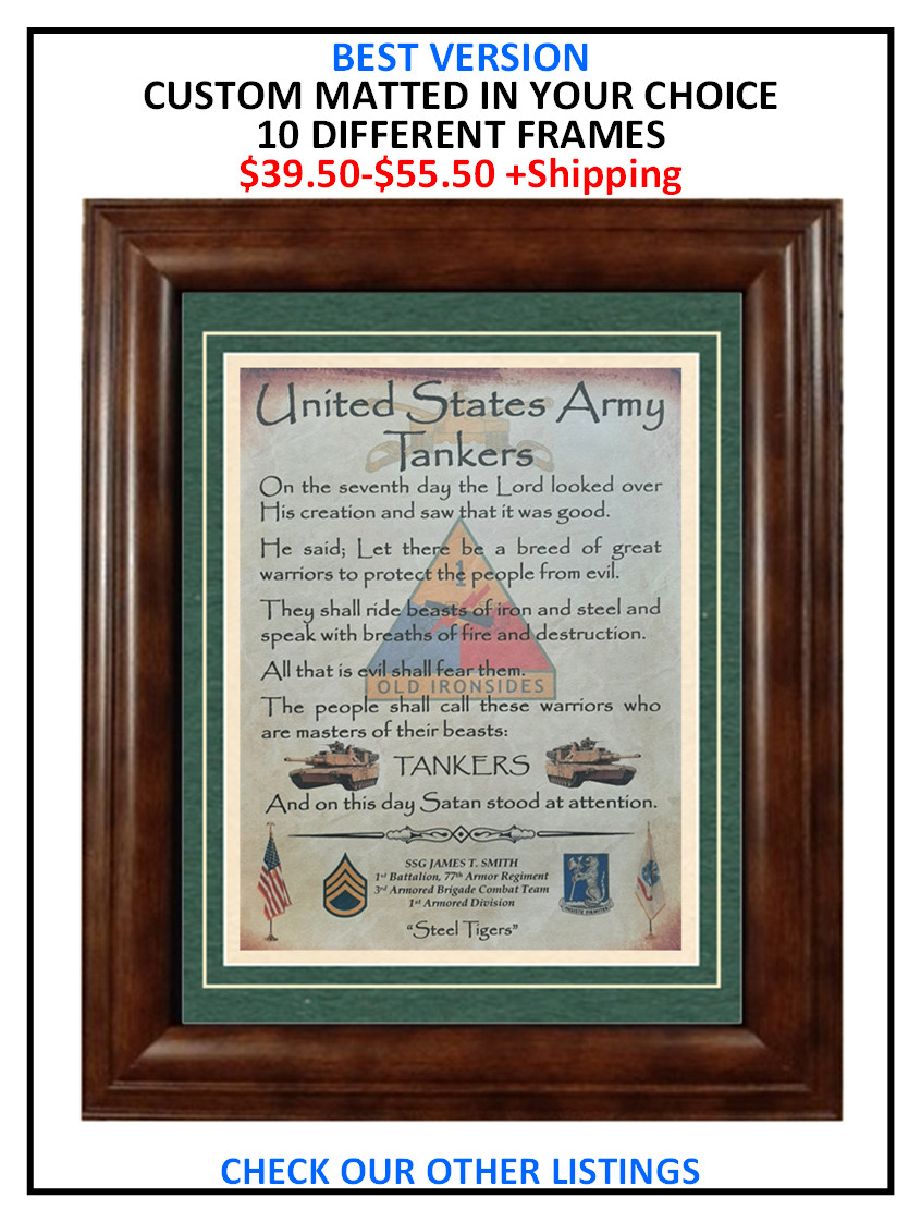 MC-BETTER: ARMY Tankers ALL UNITS Aged Parchment FRAMED (B1) PERSONALIZED