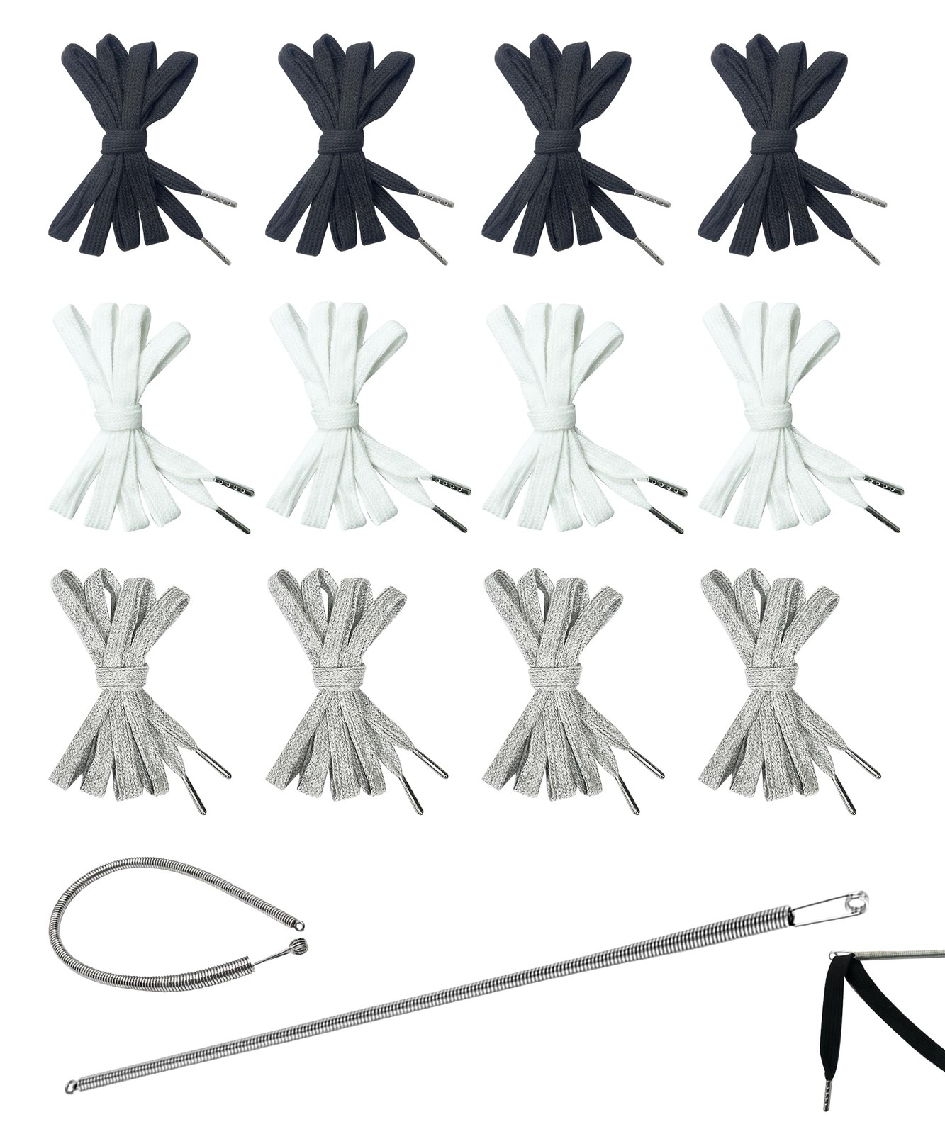 3/8" x 55" Flat Drawstring Cord with Easy Threader Black/White/Gray