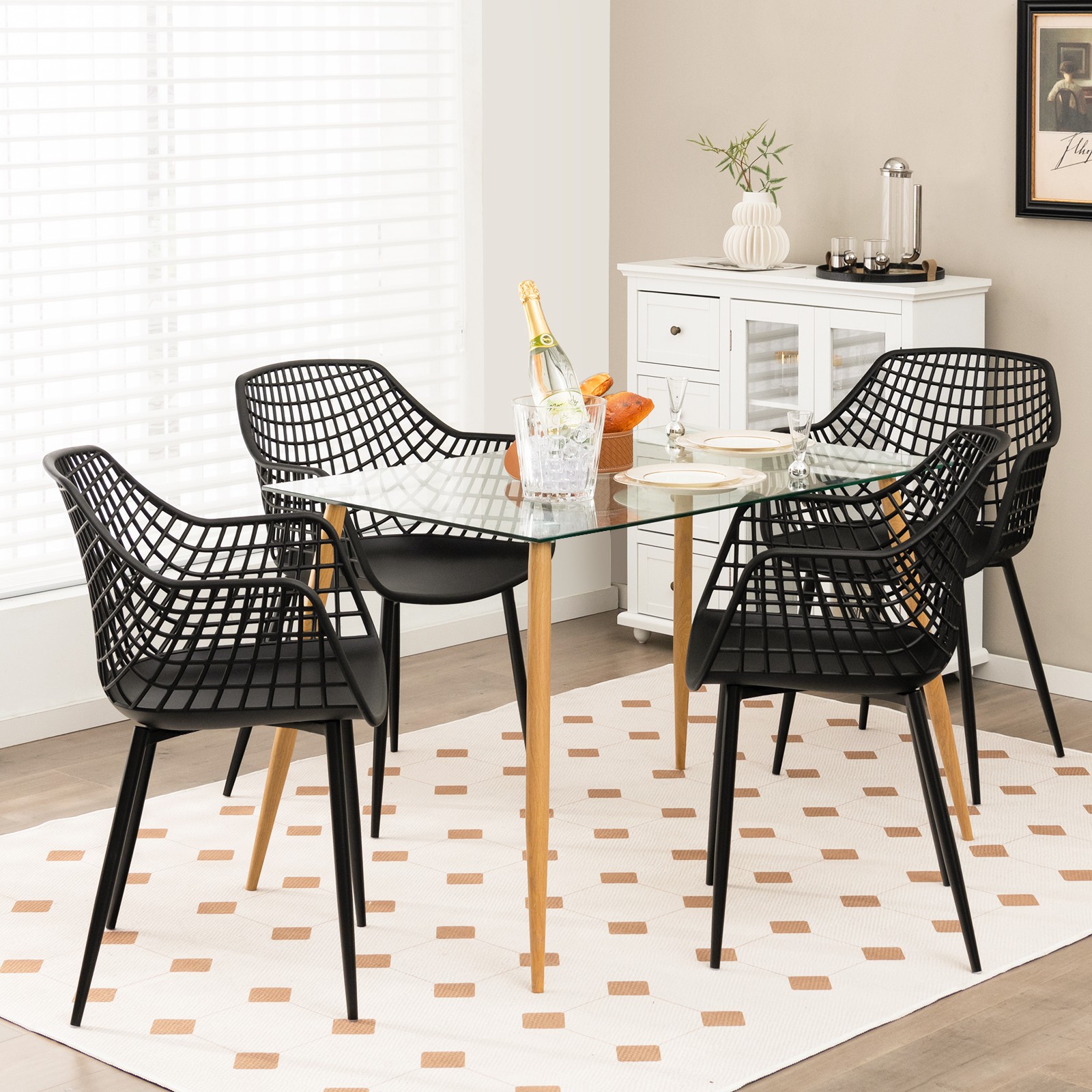 4 PCS Modern Dining Chair Leisure Chair Decorative Chair w/ 4 Metal Legs Black