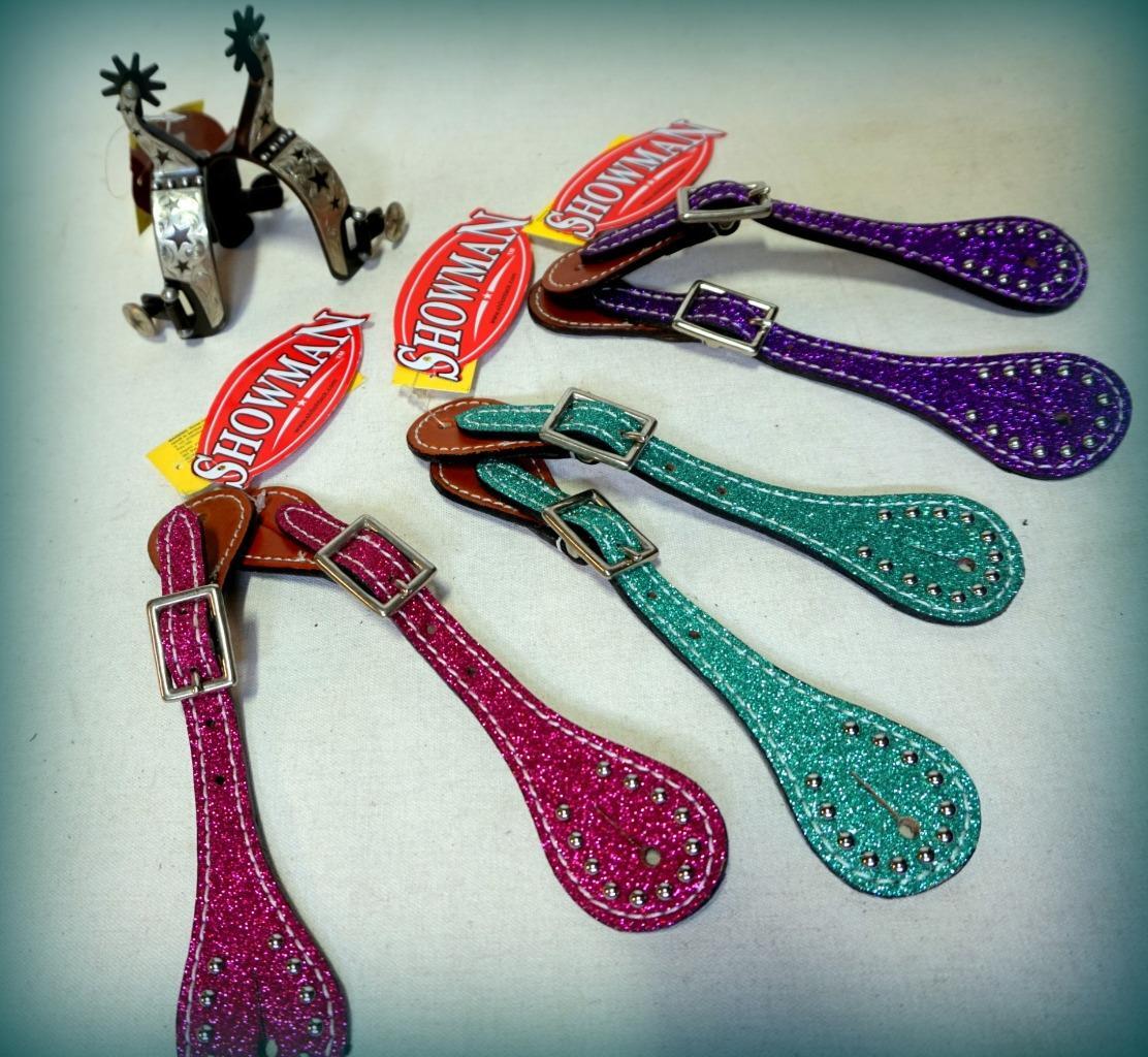 Pkg Deal:Youth Western Star Spurs & Spur straps-Sparkly Glitter Pink Purple Teal