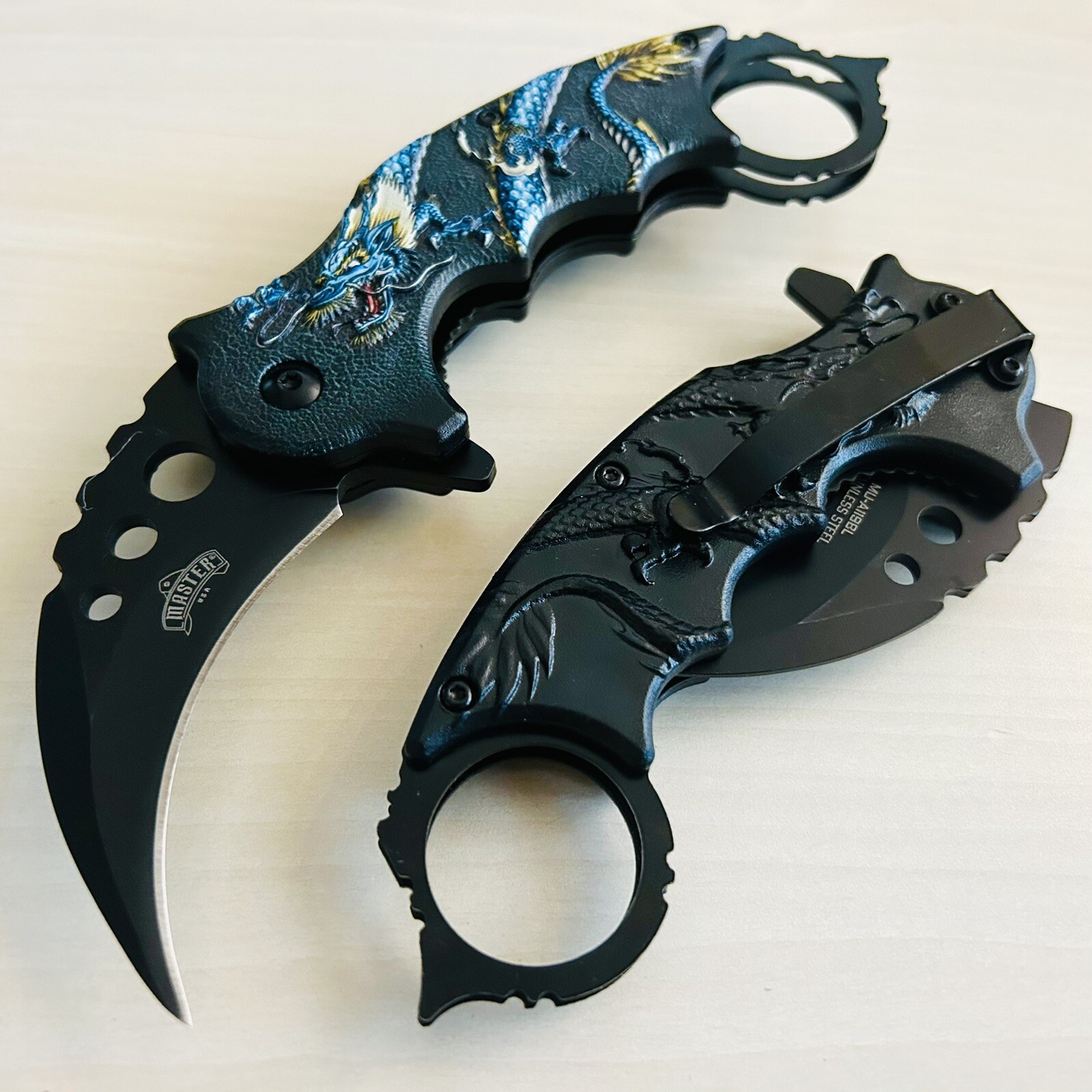 7” Blue Dragon CSGO Karambit Tactical Spring Assisted Open Folding Pocket Knife