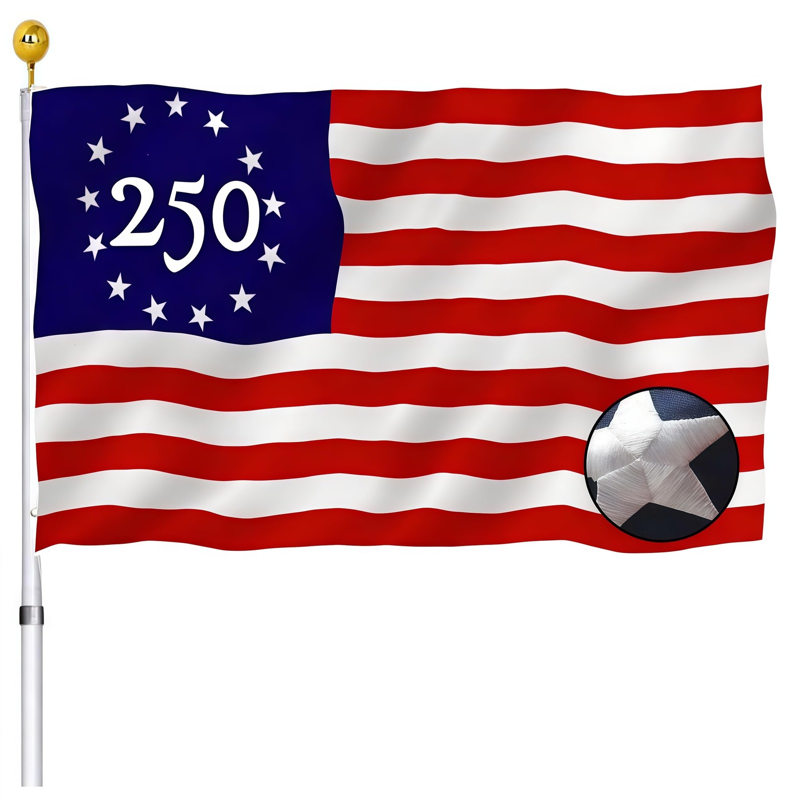 Embroidered 250 Betsy Ross Anniversary Flags 3X5 Outdoor- Patriotic Commemorativ