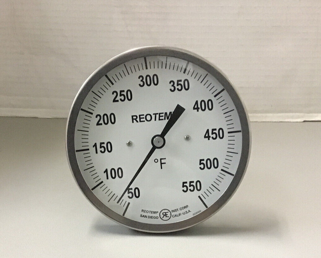 Reotemp JJ0751F69-WD Bimetal Thermometer 5in 7-1/2in 50-550f 1/2in NPT (m13)