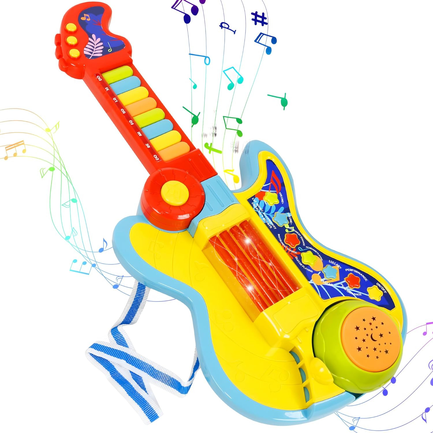 Toddler Guitar Toy 2-4 Years, 4-in-1 Kids Musical Toy with Piano & Projector, Li