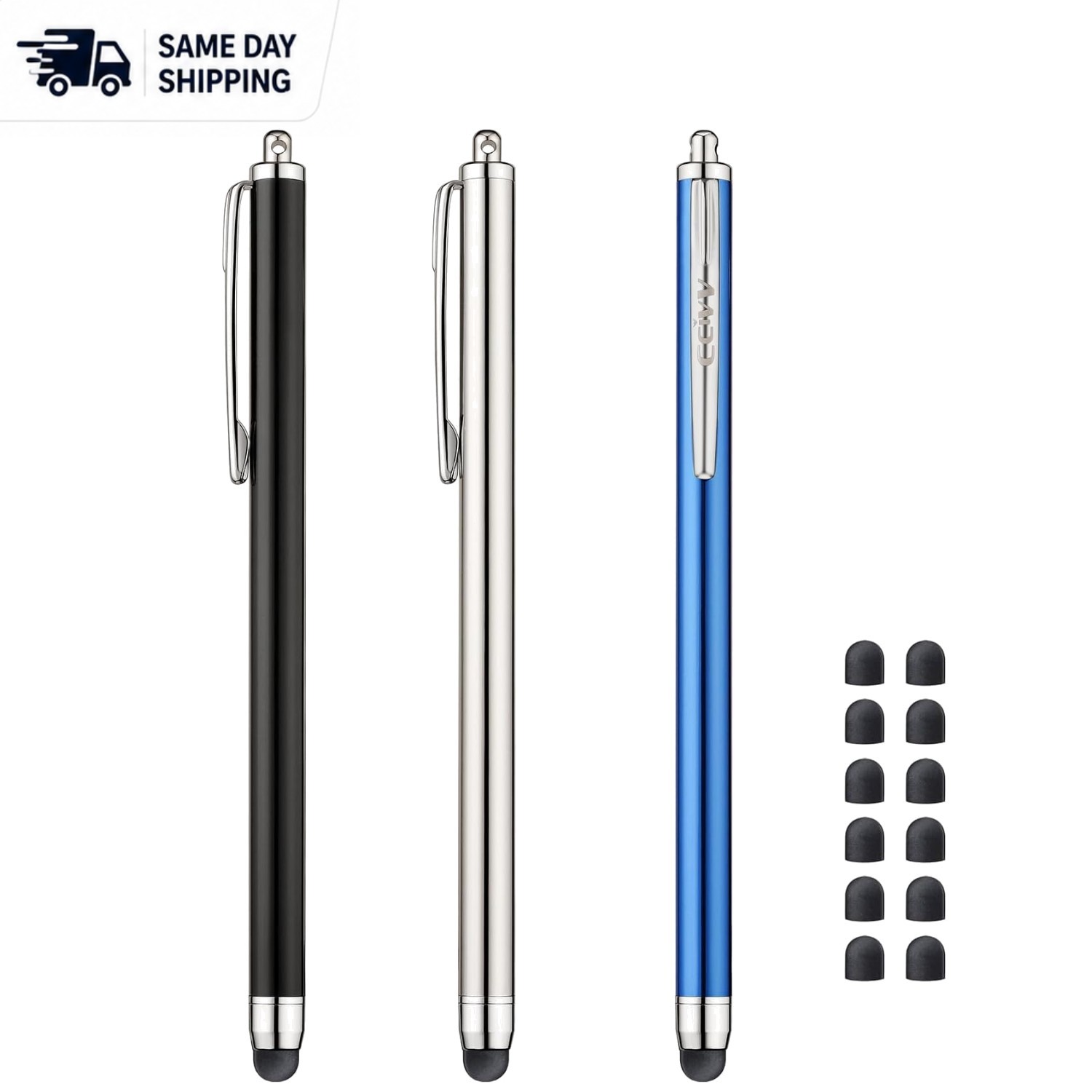 3 Pcs Ultra-Thin Stylus Pens [0.24 inch Tip] with 12 Replaceable Rubber Tips