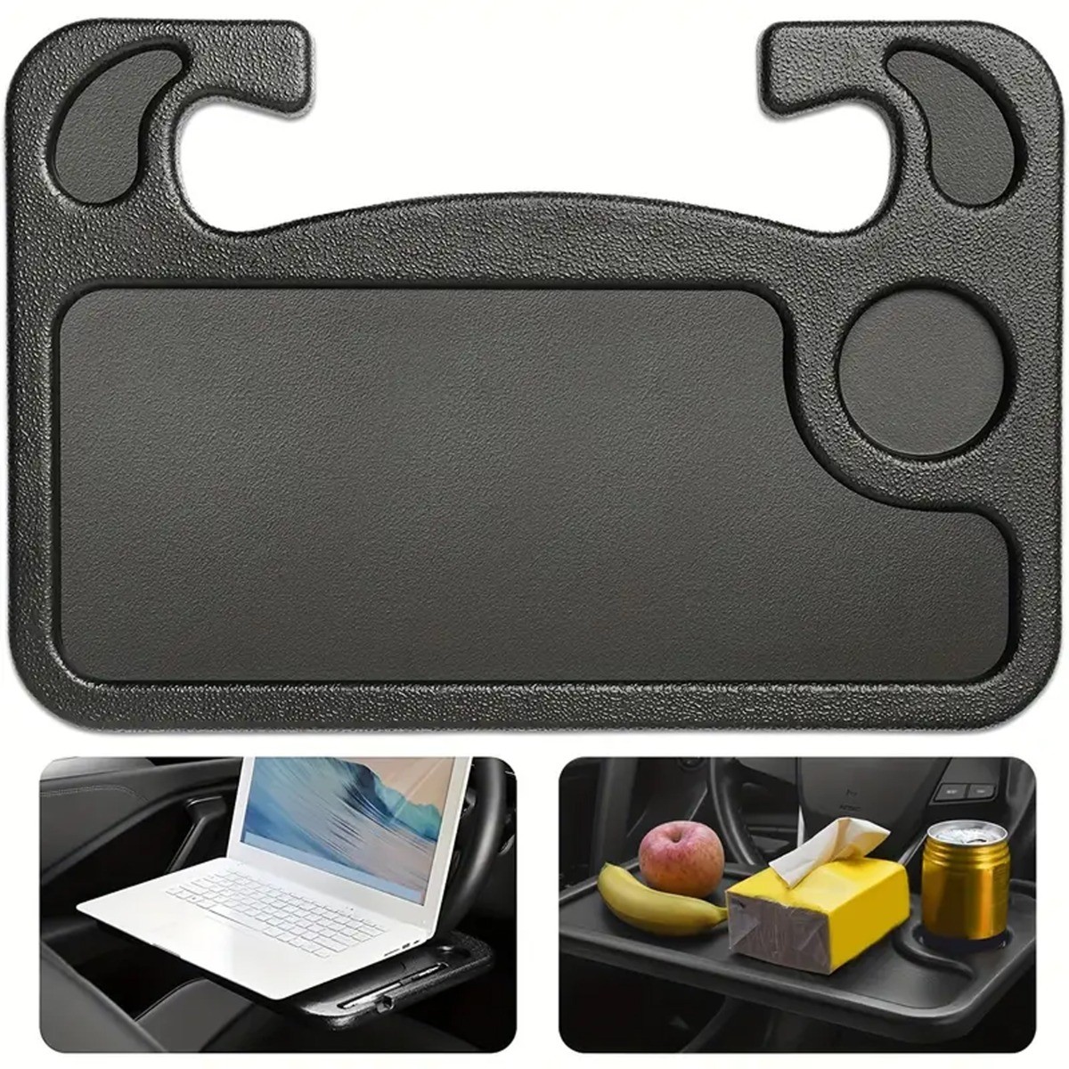 Multifunctional Car Steering Wheel Table Tray, Plastic, Black