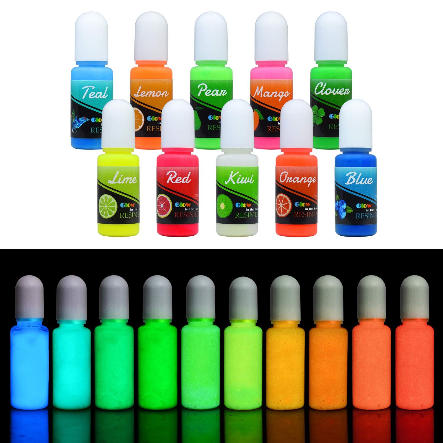 Epoxy UV Resin Color Pigment - Glow In 0.34 Fl Oz (Pack of 10), Transparent