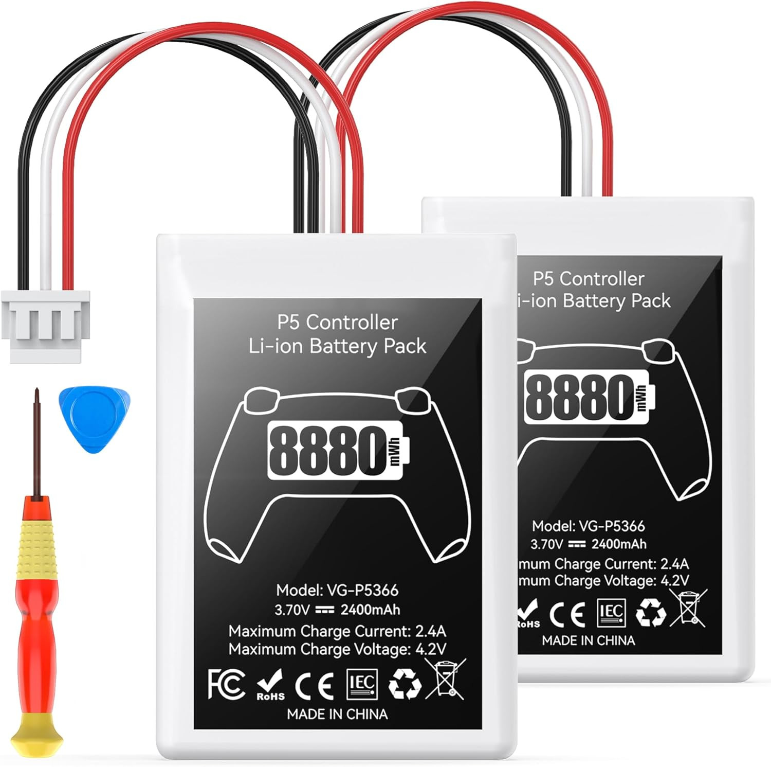 PS5 Controller Battery Replacement Kit 8880mWh for DualSense w/ Tools 2 Pack
