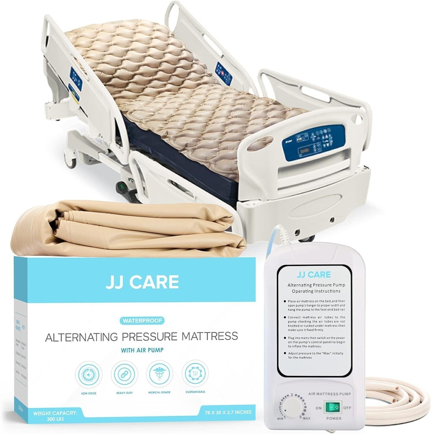 NEW JJ Care Waterproof Alternating Pressure Mattress w/ Air Pump 78 x 35 x 2.7