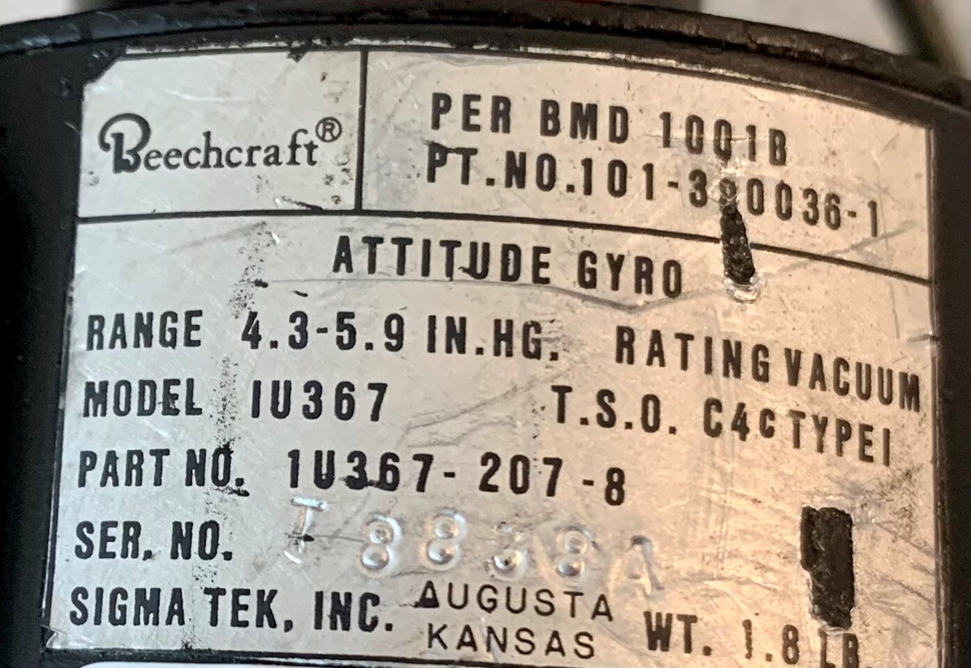 Attitude Gyro 1U367-207-8 Removed Working