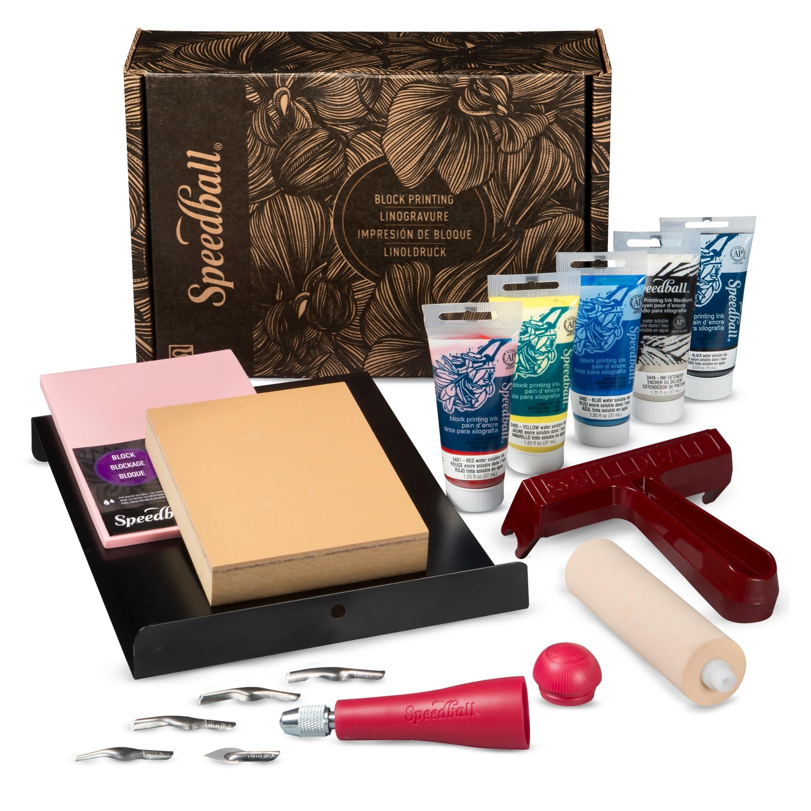 Deluxe Block Printmaking Kit Multicolor Lino Cutters Inks and Brayer Bundle
