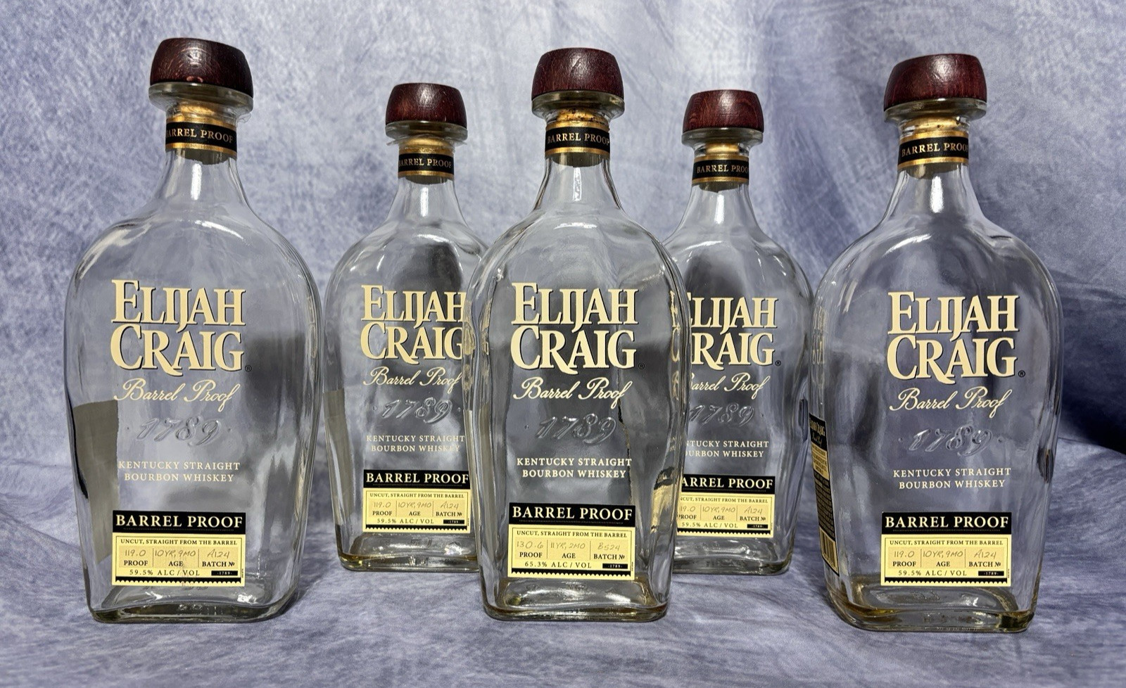 Elijah Craig Barrel Proof Bourbon Whiskey Decorative Decanter Lot of 5 Bottles