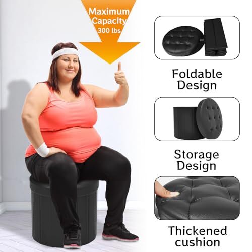 Folding Storage Ottoman Round 15Inch Foot Stool with Thicker Foam Padded Seat...