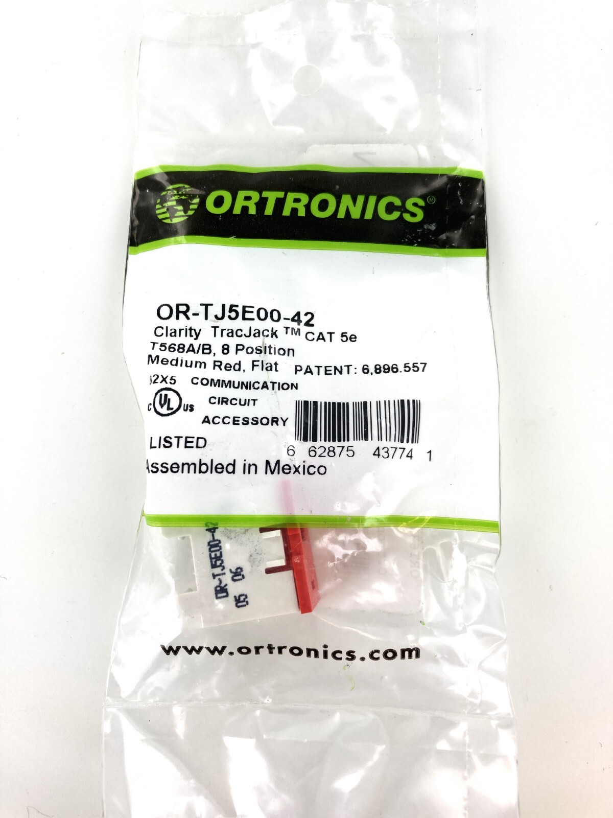 Ortronics OR-TJ5E00-42 Clarity TracJack, Cat5e, 180 Degree, Flush, Medium Red