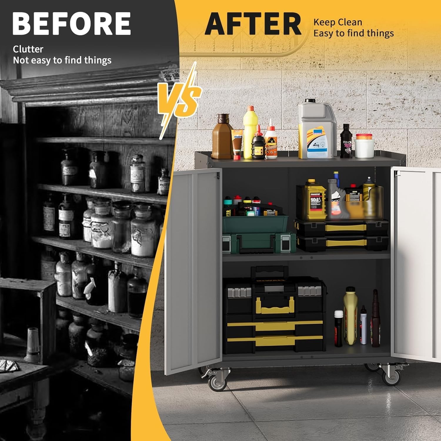 2-Doors High Garage Storage Cabinet with Wheels Locking Steel Rolling Tool Chest