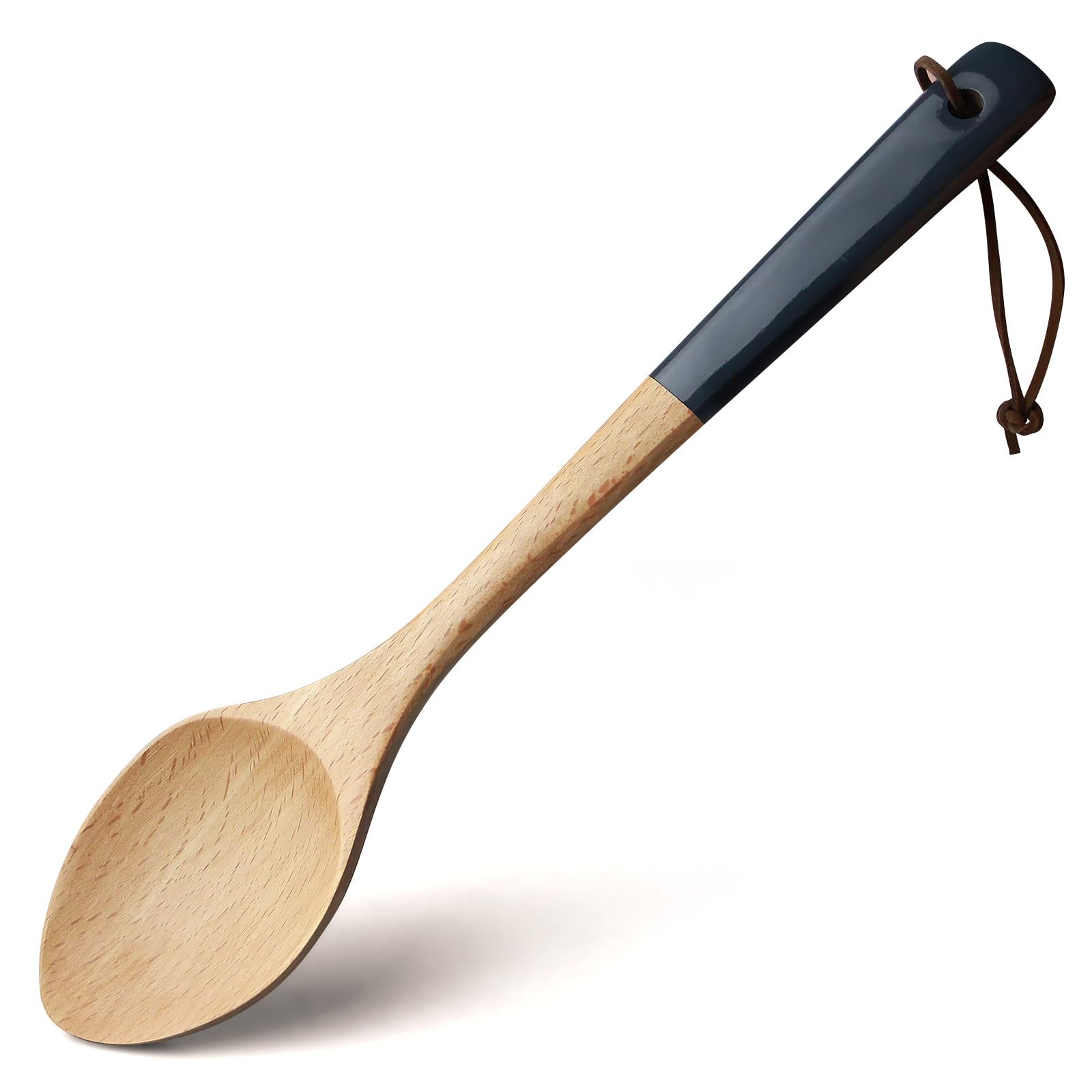 Large Wooden Cooking Spoons for Kitchen, 12 Inch Natural Wood Spoons with Hea...