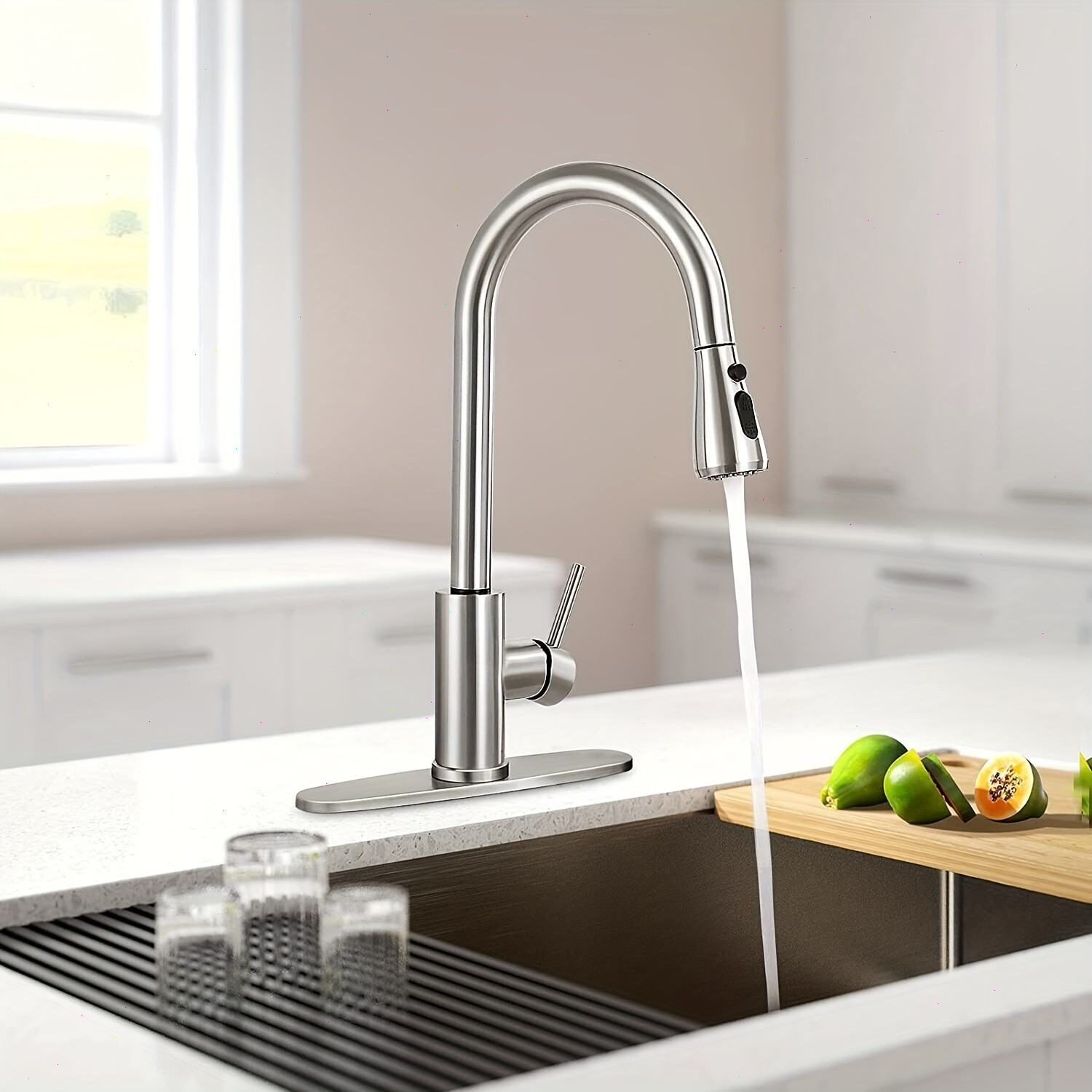YAGATAP Kitchen Sink Faucet Pull Down Sprayer Single Handle with Cover Plate