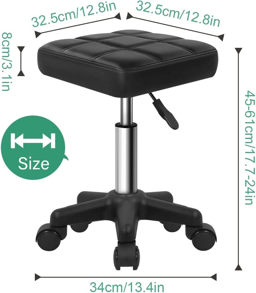 FURWOO Square Swivel Stool with Wheels PU Leahter Rolling One Size, Black