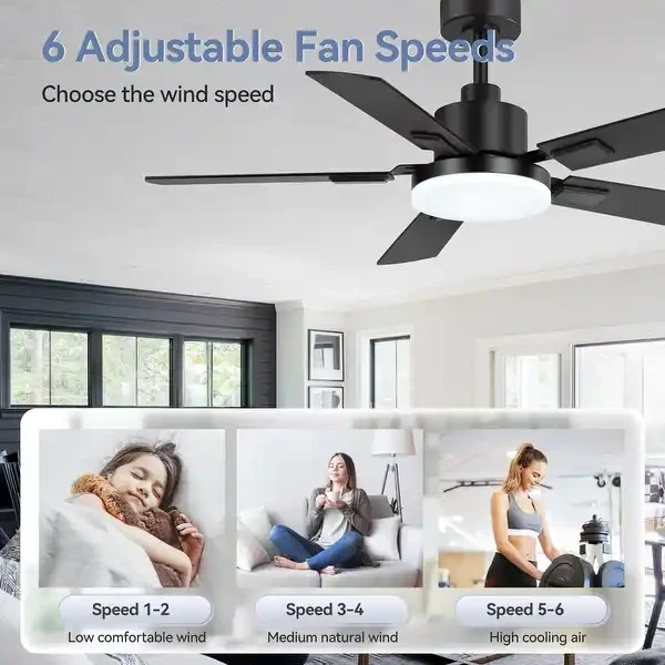 BREEZARY 52 INCH  CEILING FAN WITH LIGHT MODERN BLACK LED ITEM# D506107563