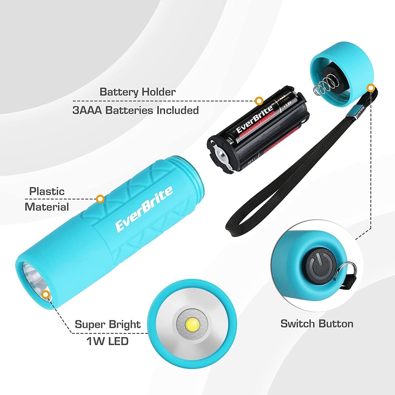 EverBrite 6-Pack Mini Flashlight Set, Small Multicolor Flashlights with Lanyard