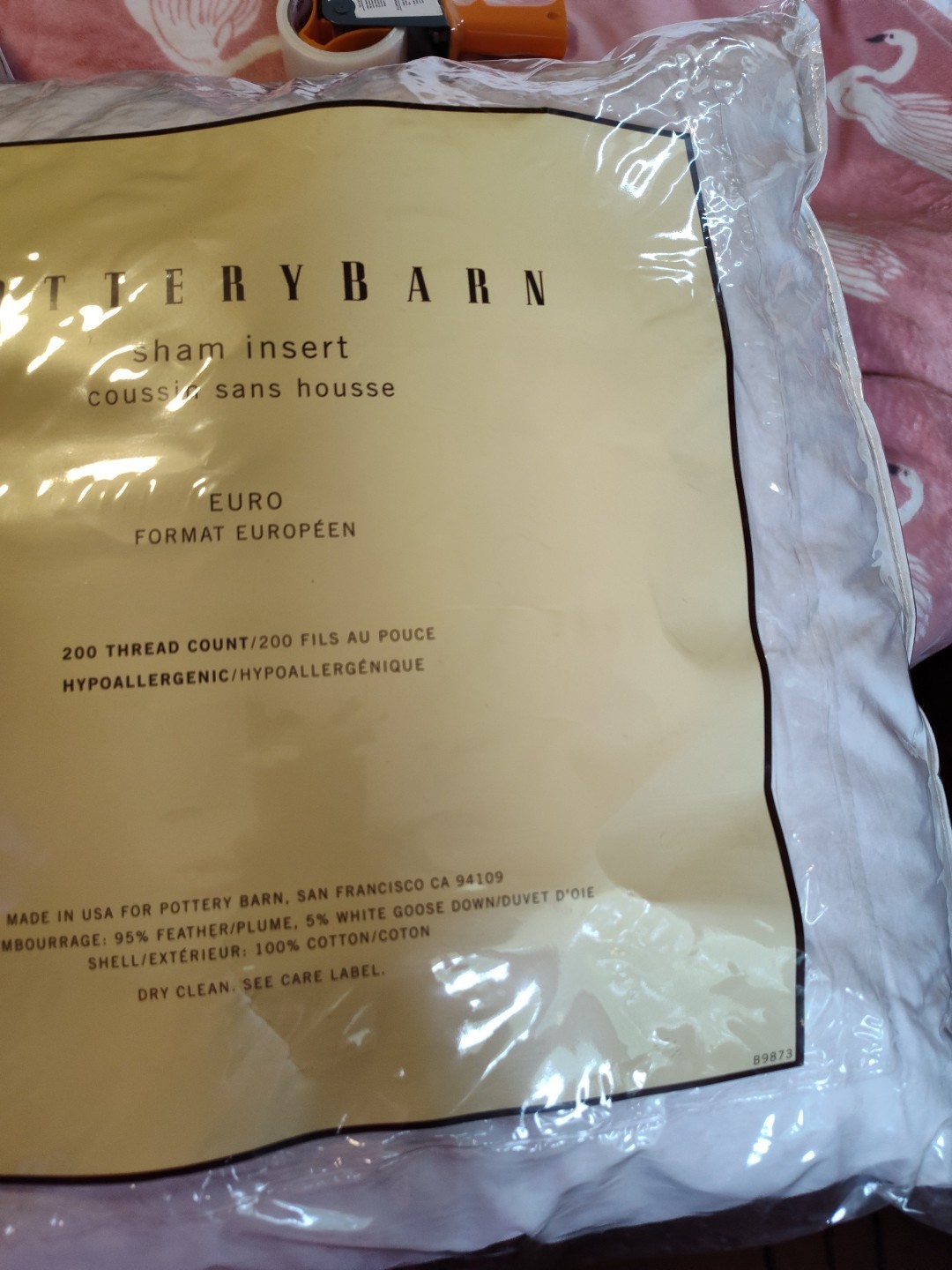 POTTERY BARN SHAM INSERT EURO 200 THREAD COUNT