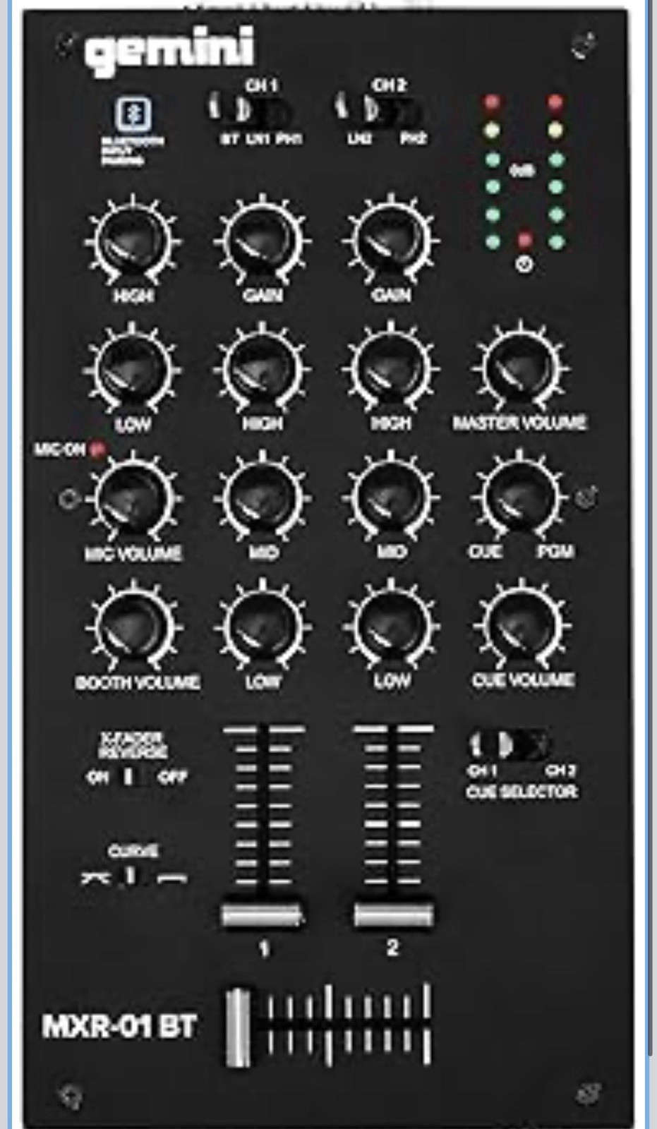 Gemini 2-Channel DJ Mixer w/Bluetooth, Mic EQ, Crossfader Curve Control Mxr-01Bt