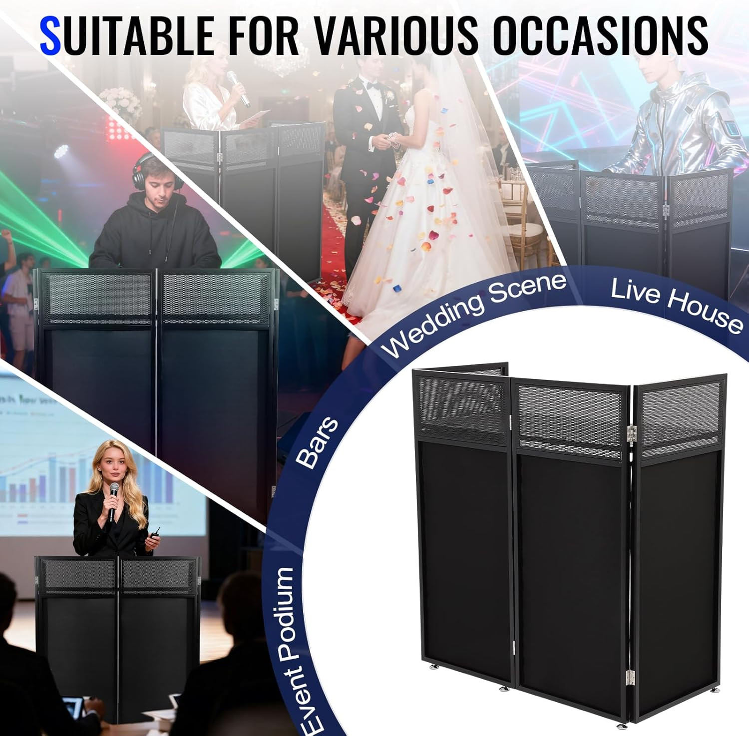 Portable DJ Booth Table, Foldable DJ Table Stand with White & Black Lighting Scr