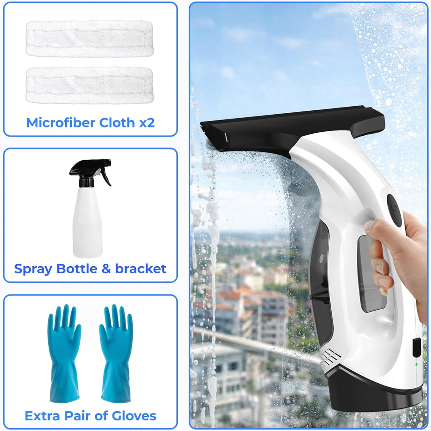 Window Vacuum Squeegee Cordless, Electric Window Cleaner Squeegee with 2000Pa Su
