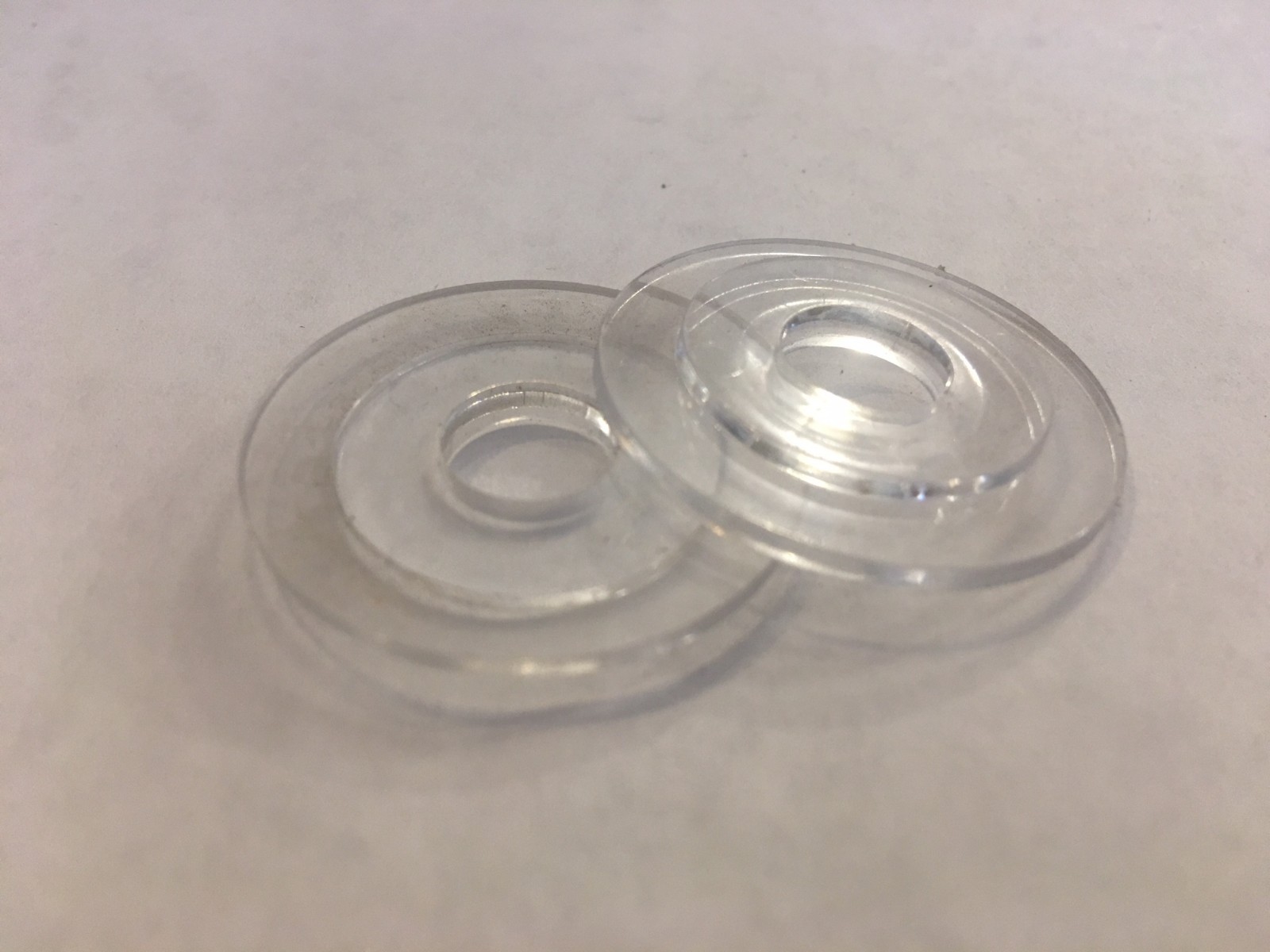 Lot of 2:  1-1/4" OD plastic reducing washer slips 1/8IPS (3/8") lamp parts