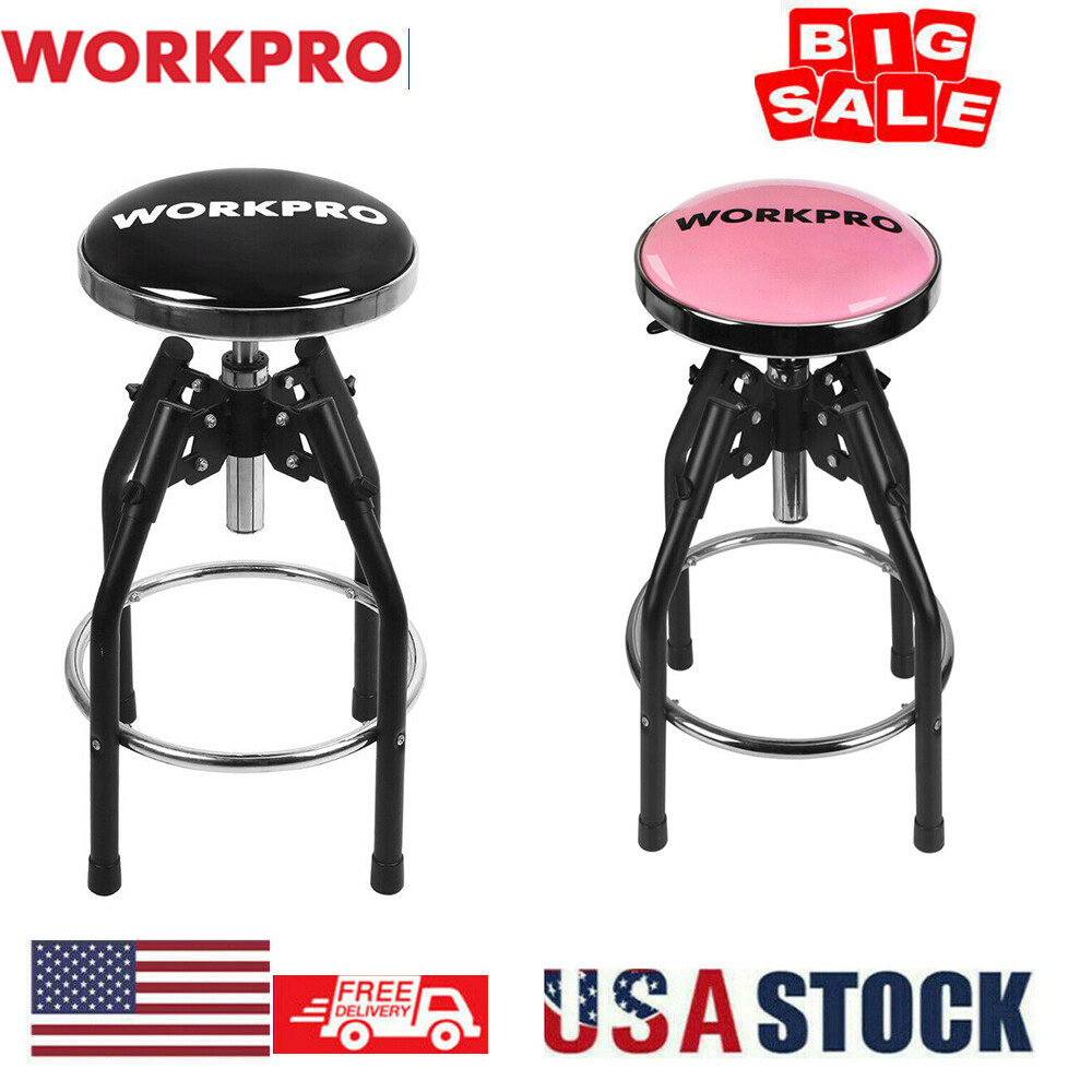WORKPRO Heavy Duty Swivel Bar Stool Work Seat Hydraulic Shop Stool Black/Pink US