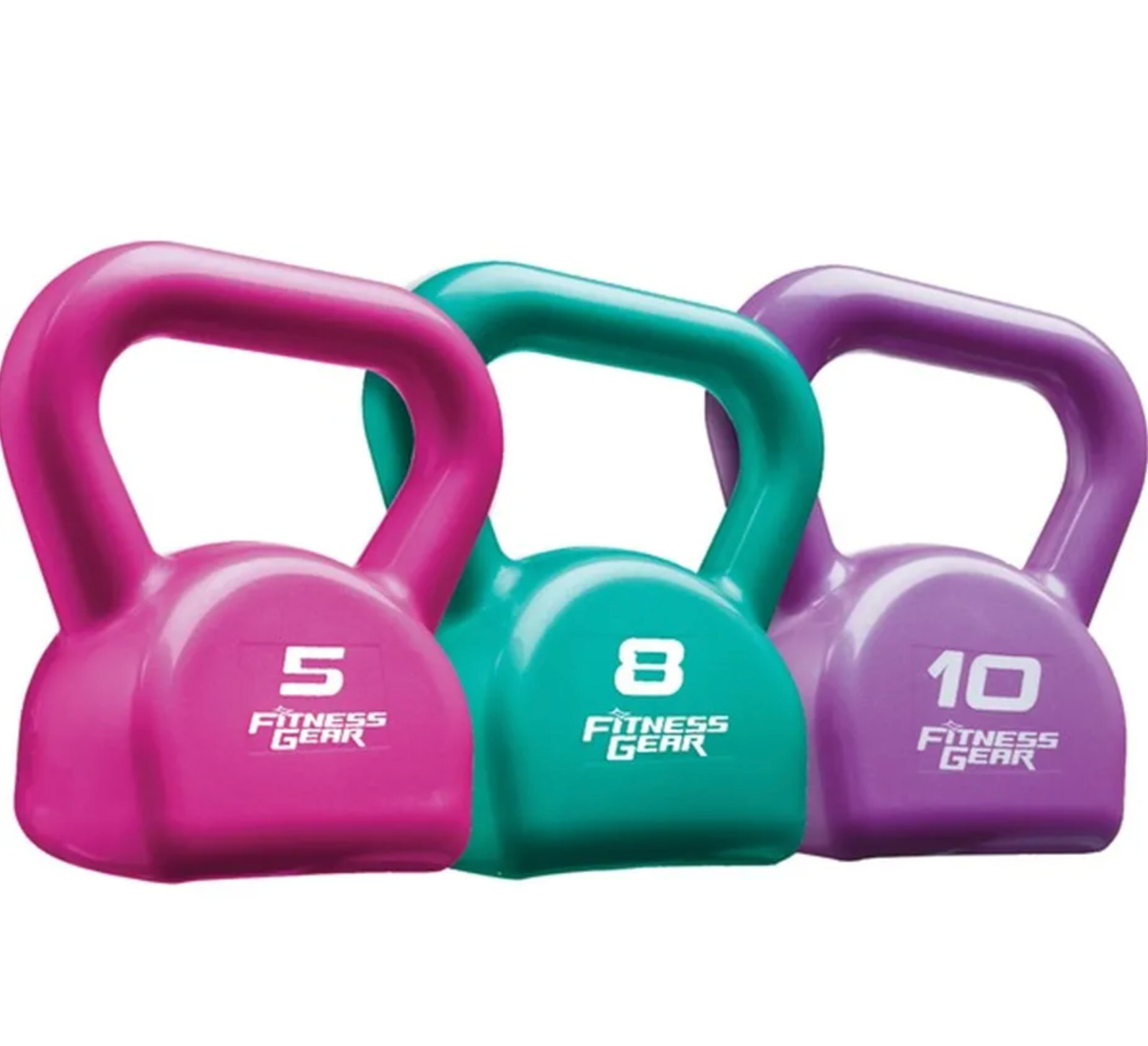 Fitness Gear Vinyl Kettlebell Set 5 lb / 8 lb / 10 lb – New – Colorful Weights f