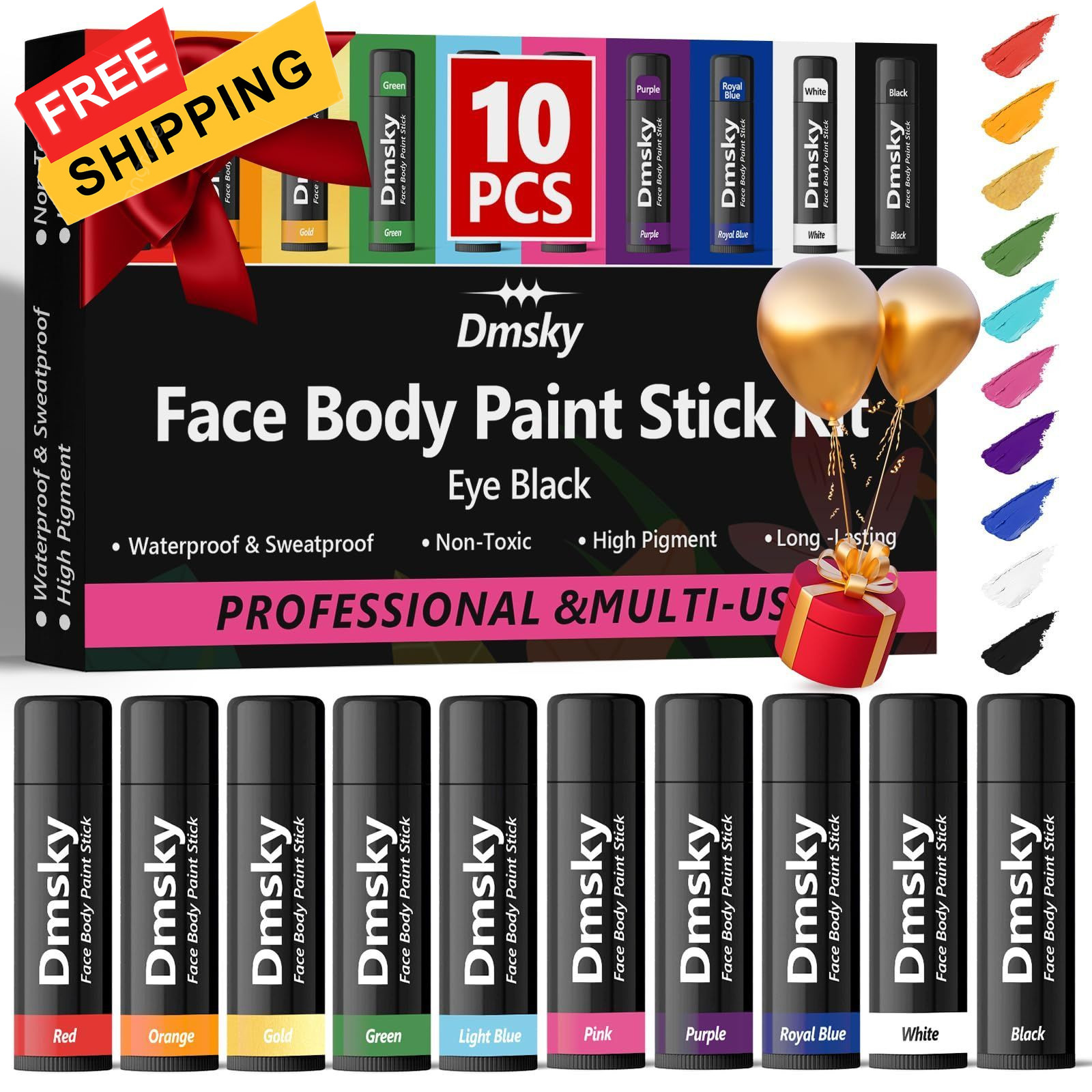 Dmsky 10 Packs Eye Black Sports Stick for Football, 10 Pack, 10 Colors