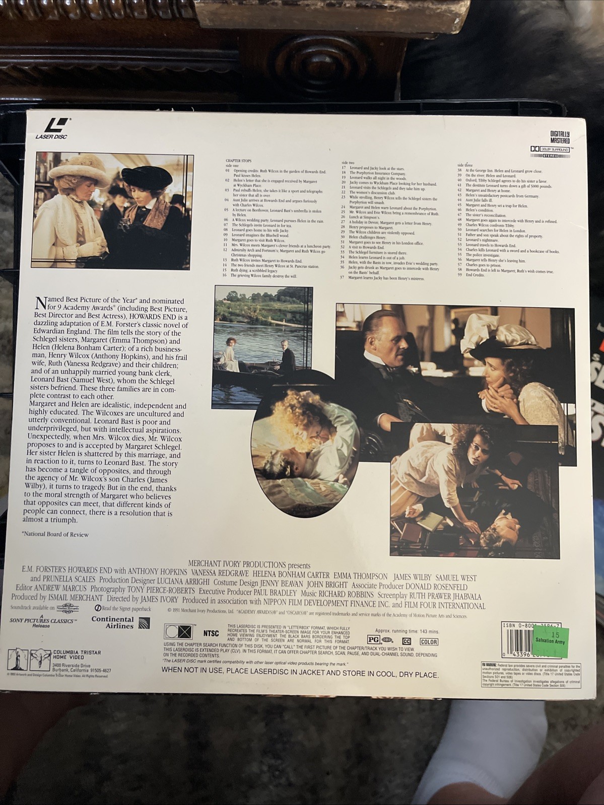 "Howards End" Widescreen Edition Laserdisc LD - Anthony Hopkins