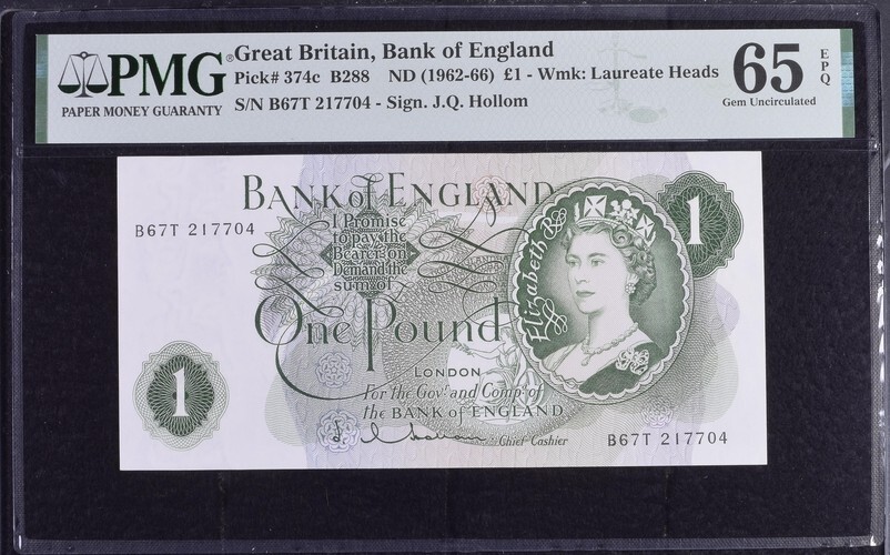 Great Britain / United Kingdom 1 Pound ND(1966) P374c UNC / PMG 65 x2 Pair