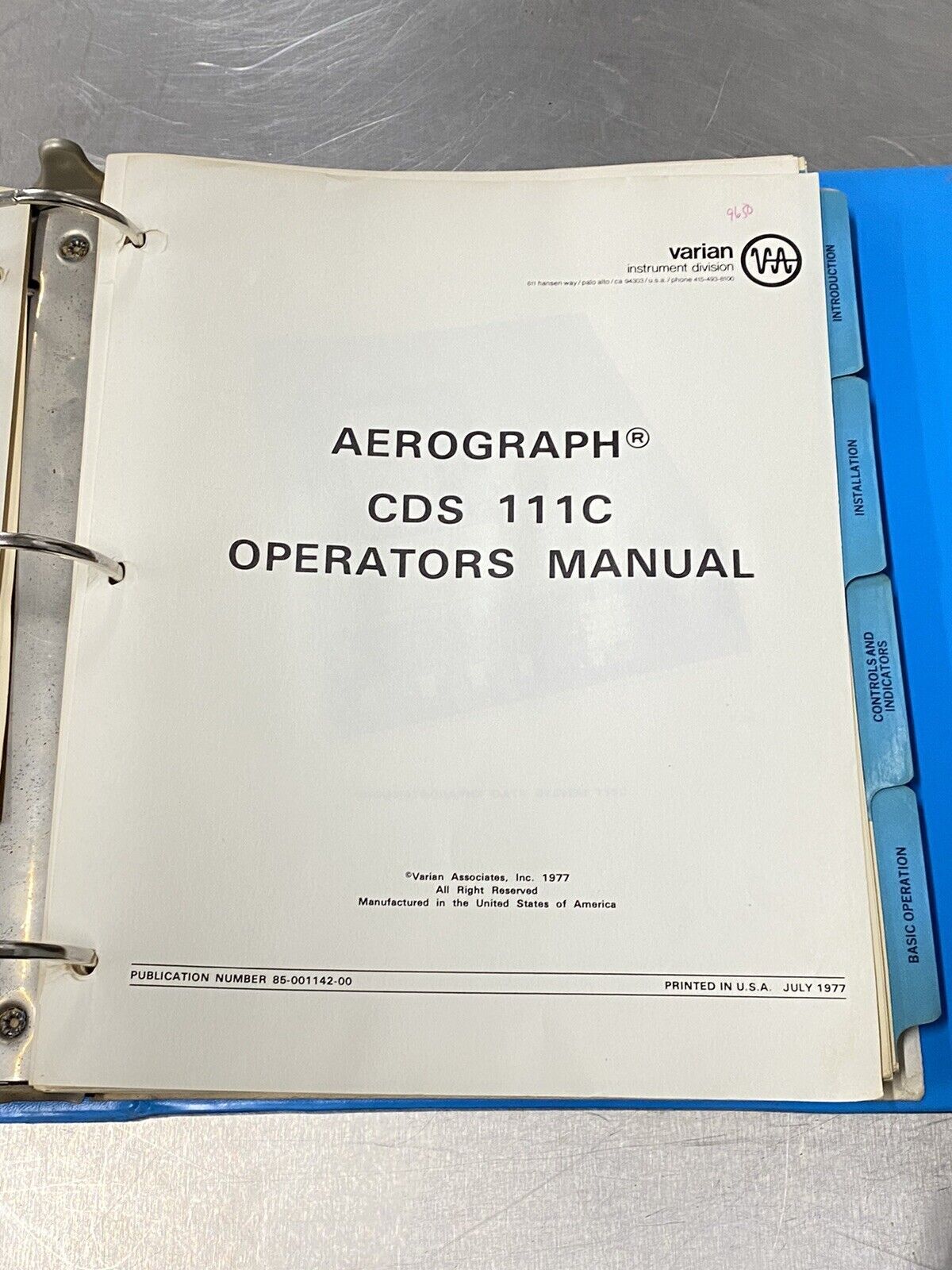 Varian Aerograph CDS 111C Chromatography Data System - Users Guide / Instruction