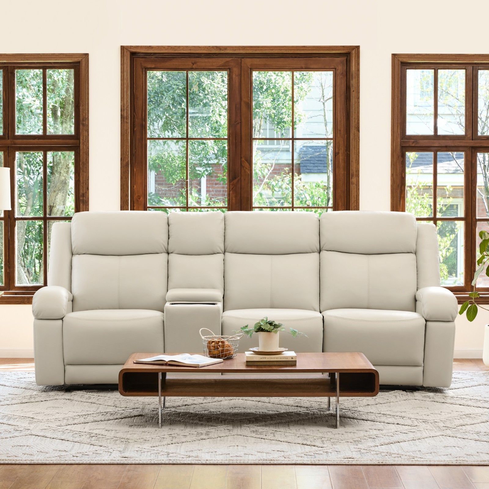 CHITA Genuine Leather Recliner Sofa Wall Hugger Reclining Sofa w/Storage Console