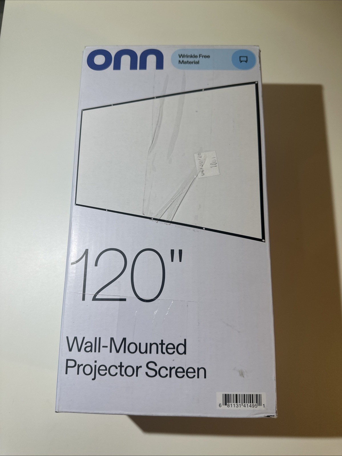 onn 120” Wall-Mounted Projector Screen Wrinkle Free Material White