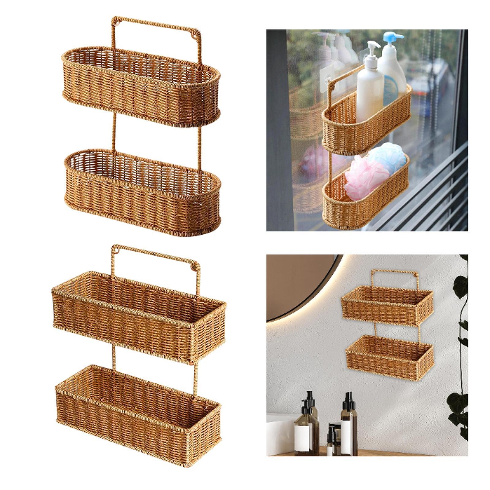 Wall 2 Tiers Storage Basket with Hook Wall Mounted Organizer Bin Decorative Wall