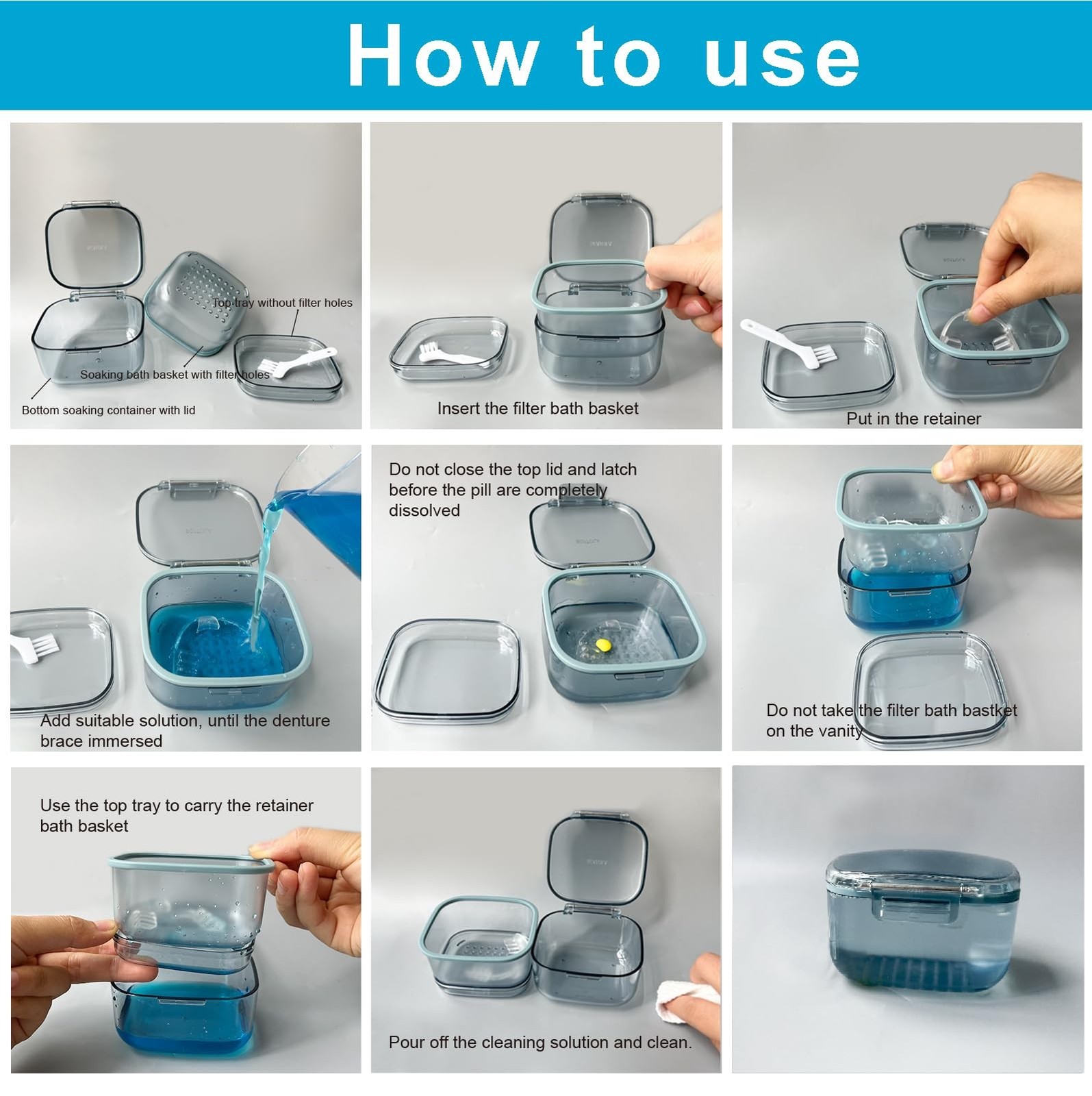 Denture Bath Box , Denture Case,Retainer cup,Three-Layer Separation Retainer ...