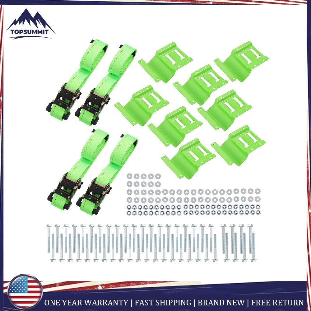 Heavy Duty Wheel Chock Tie Down Straps Set Light Green Brand New E Track System