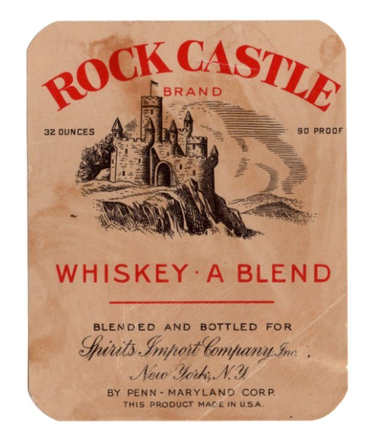Original 1930s ROCK CASTLE whiskey label DAMAGED Penn-Maryland Spirits Import NY