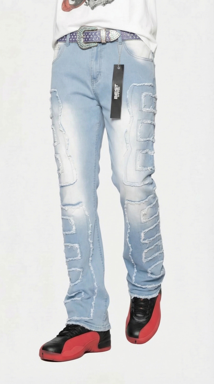Men’s Stacked Jeans – Light Blue Premium Streetwear Denim for Modern Style and C