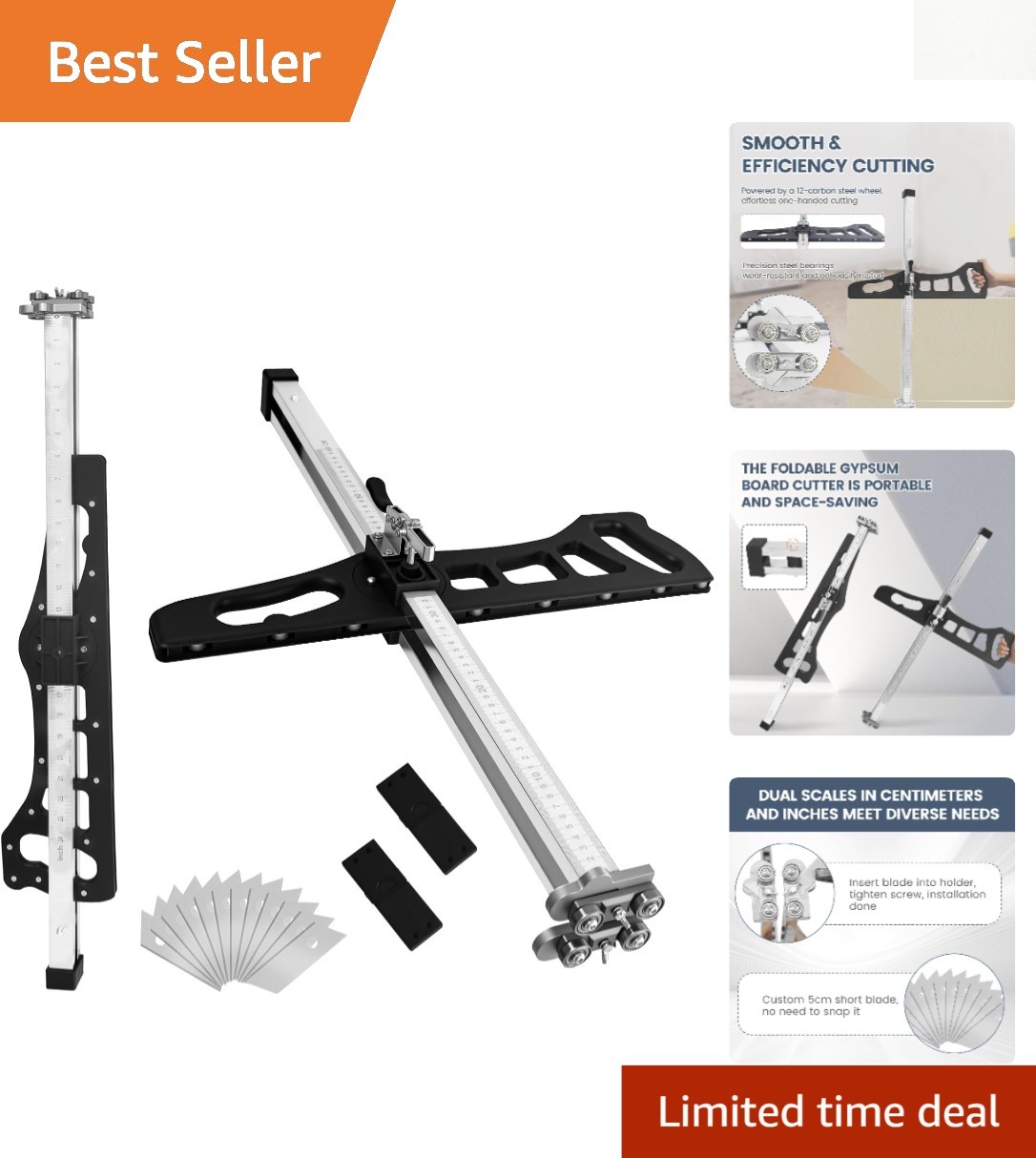 12-Blade Foldable Drywall Cutter Tool for Easy Gypsum Board Cutting