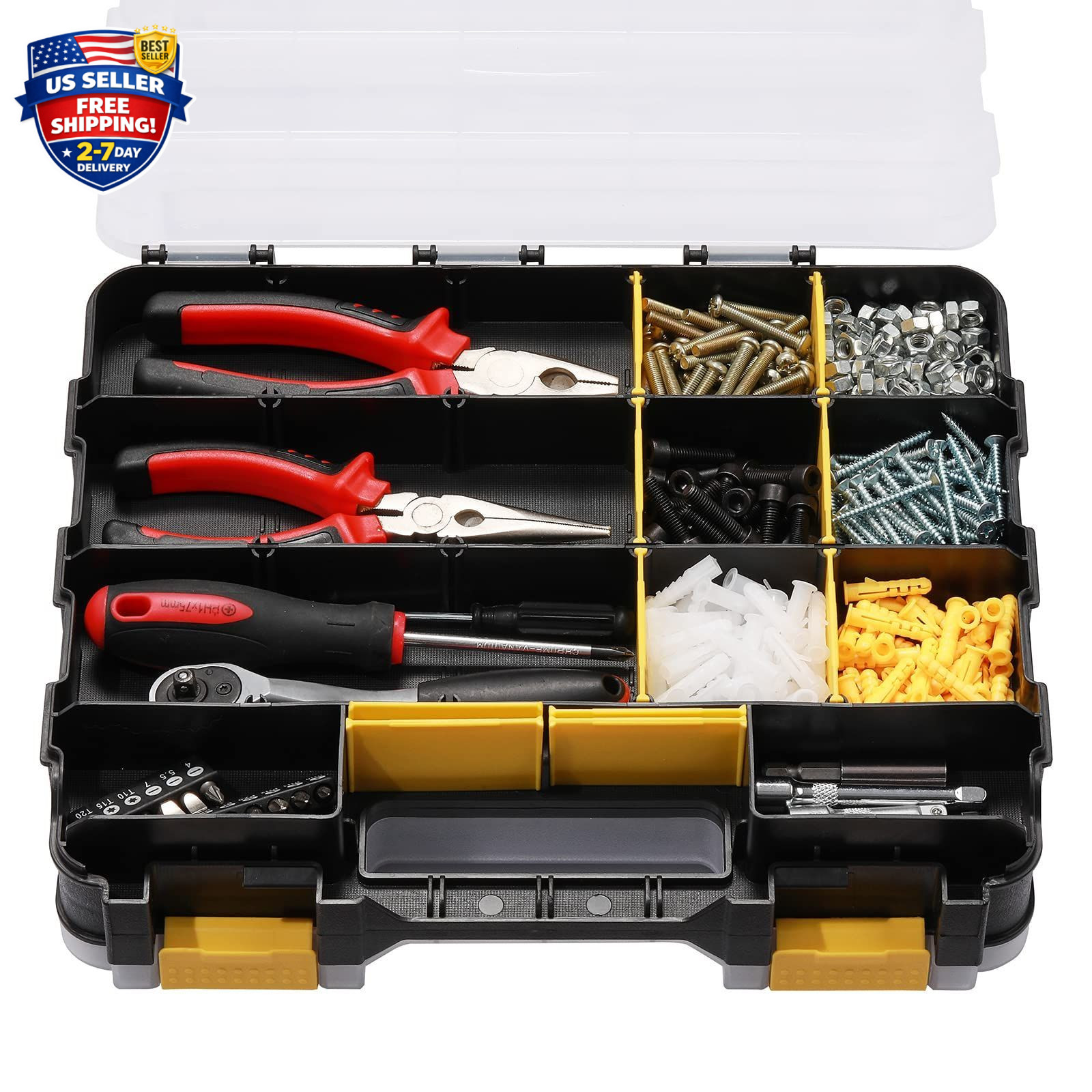 Double Side Tools Organizer, Customizable Removable Plastic Dividers, Hardware..