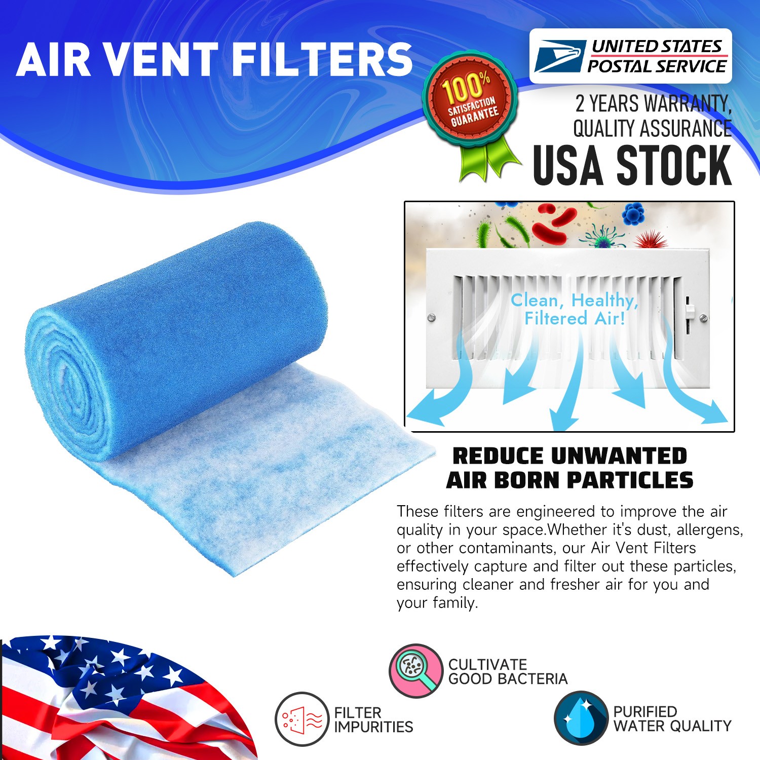 2Pcs 140" x12" of Blue and White Air Filter Media Roll MERV6 Polyester Media
