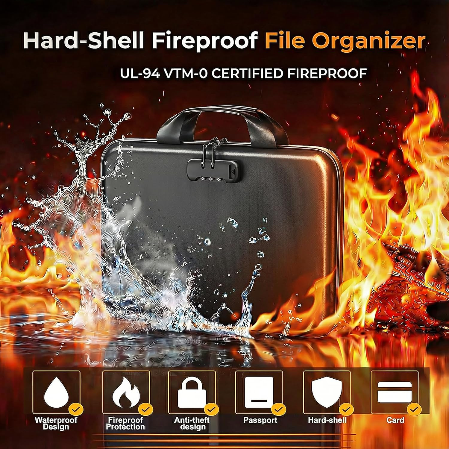 Fireproof Document Organizer with Lock, Rigid EVA File Box with 13-Pocket Accord