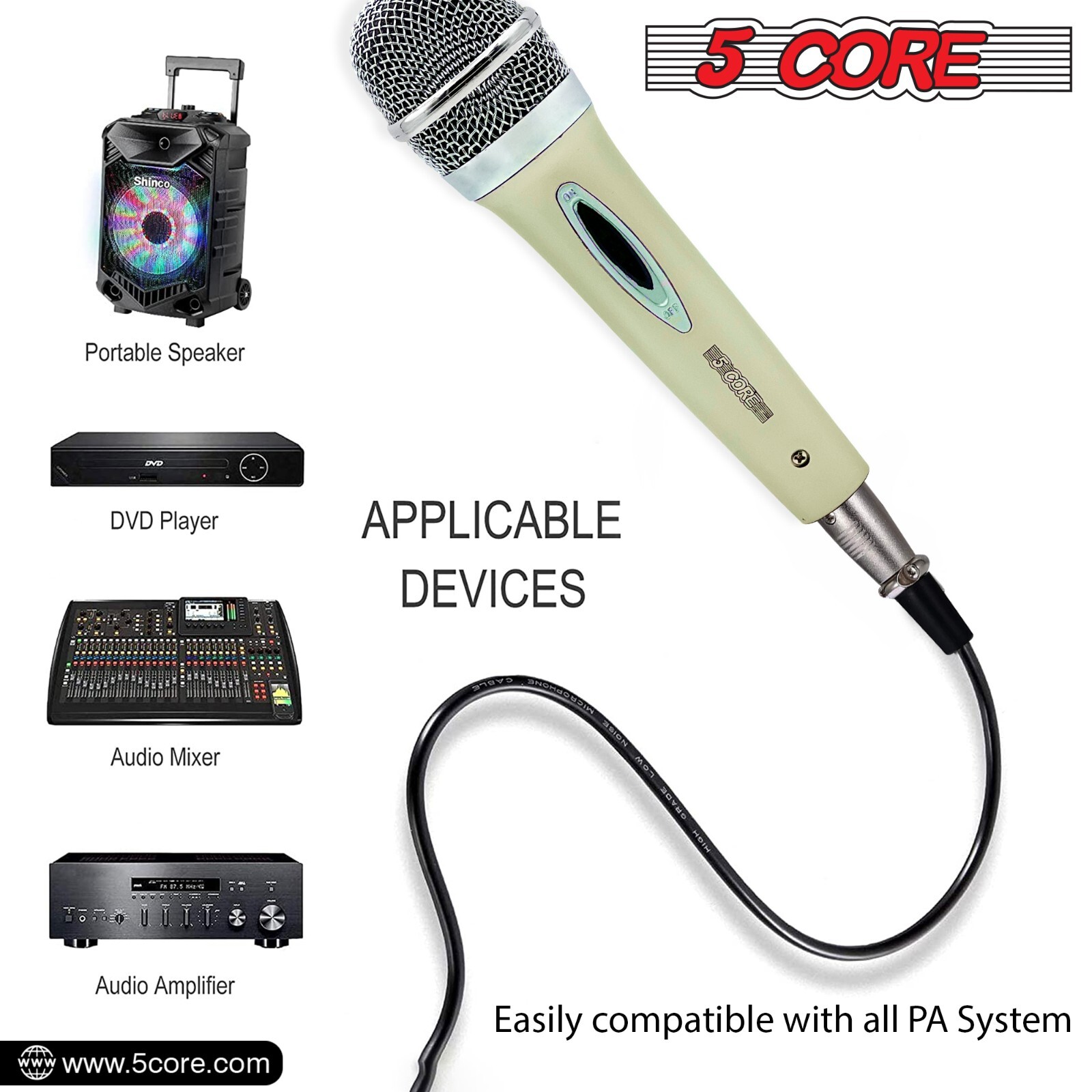 5Core Microphone Pro Microfono Dynamic Mic XLR Audio Cardiod Karaoke Vocal