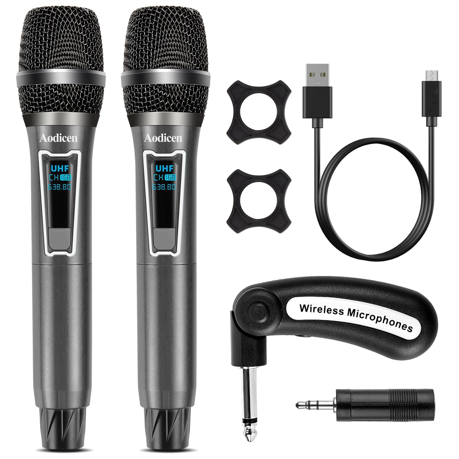 AODICEN 2 microphone wireless karaoke mic black