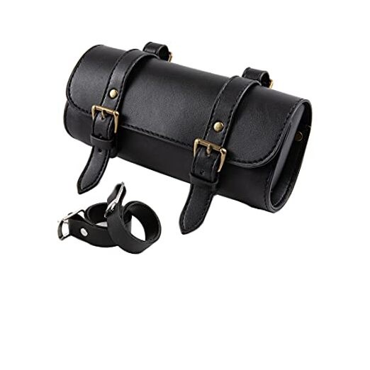 Motorcycle Saddle Bag Mini Motorbike Fork Handlebar Pu Leather Tool Black