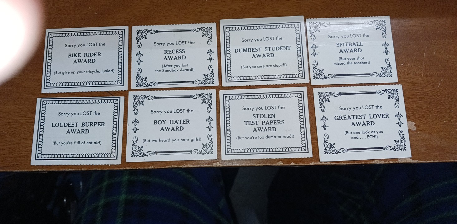Vintage Insult Joke Award Cards Lot 8 Mini 2x2.5" Novelty Prank Humor